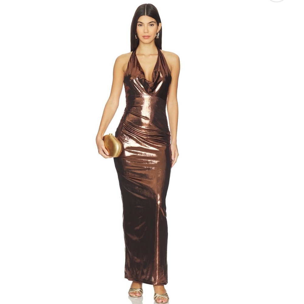 REVOLVE Metallic Bronze Maxi Dress
